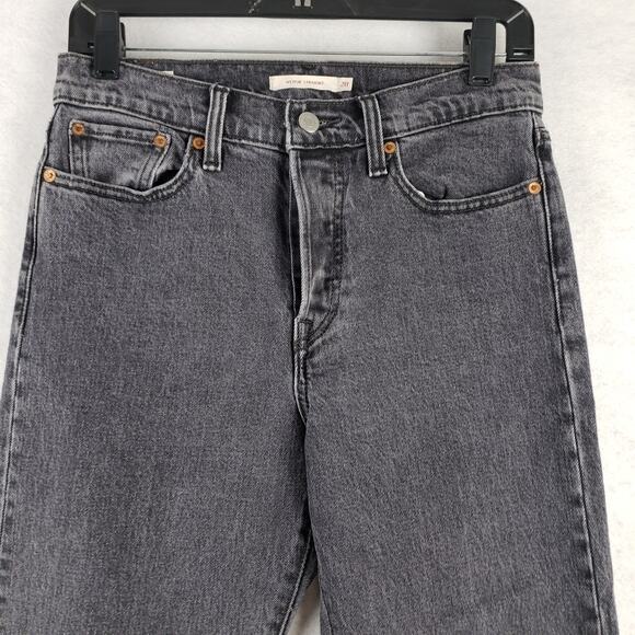 Levi's Women's 28x26 Wedgie Straight Leg Jean Washed‎ Black Raw Hem Button Fly - Picture 2 of 13